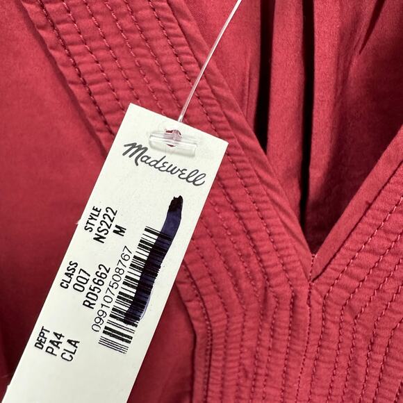 Madewell Puff Sleeve Mini Dress Poplin Claret Burgundy A Line Pockets Medium NWT - Picture 10 of 14